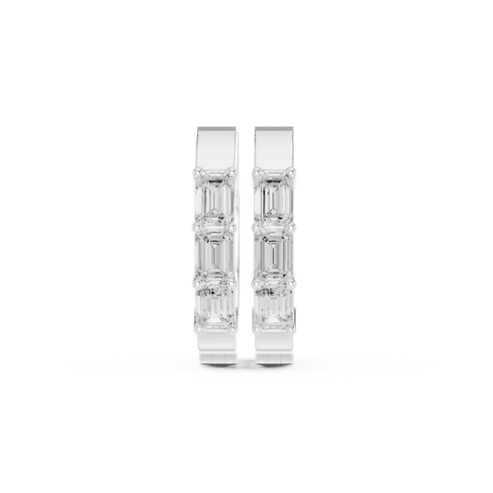 Pair-Shot: Emerald Cut Diamond Earrings with Channel Setting in 14k White Gold - Lab Grown - Driona Jewels