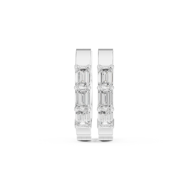 Pair-Shot: Emerald Cut Diamond Earrings with Channel Setting in 14k White Gold - Lab Grown - Driona Jewels