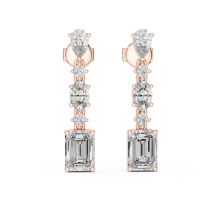 Pair Shot: Emerald Cut Diamond Earrings with Drop Setting in 14k Rose Gold - Lab Grown - Driona Jewels