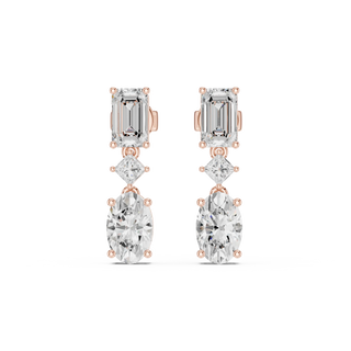 Pair Shot: Emerald Cut Diamond Earrings with Drop Setting in 14k Rose Gold - Lab Grown - Driona Jewels