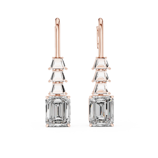 Pair-Shot: Emerald Cut Diamond Earrings with Drop Setting in 14k Rose Gold - Lab Grown - Driona Jewels
