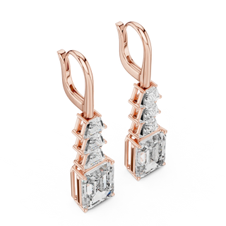Pair-Shot: Emerald Cut Diamond Earrings with Drop Setting in 14k Rose Gold - Lab Grown - Driona Jewels