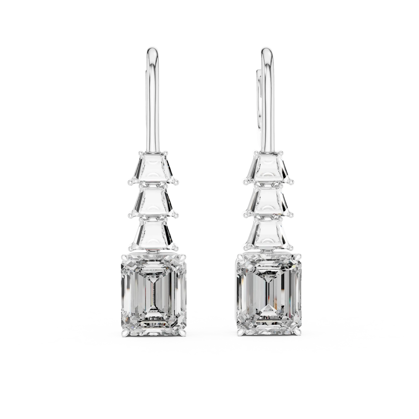 Pair-shot: Emerald Cut Diamond Earrings with Drop Setting in 14k White Gold - Lab Grown - Driona Jewels