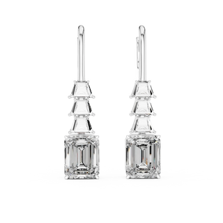 Pair-shot: Emerald Cut Diamond Earrings with Drop Setting in 14k White Gold - Lab Grown - Driona Jewels