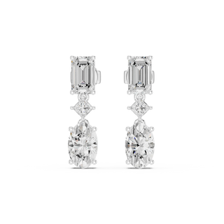 Pair Shot: Emerald Cut Diamond Earrings with Drop Setting in 14k White Gold - Lab Grown - Driona Jewels