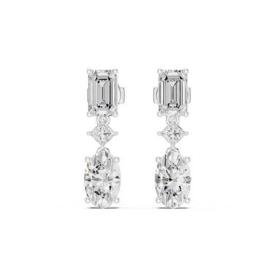 Pair Shot: Emerald Cut Diamond Earrings with Drop Setting in 14k White Gold - Lab Grown - Driona Jewels