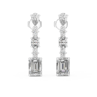 Pair-Shot: Emerald Cut Diamond Earrings with Drop Setting in 14k White Gold - Lab Grown - Driona Jewels