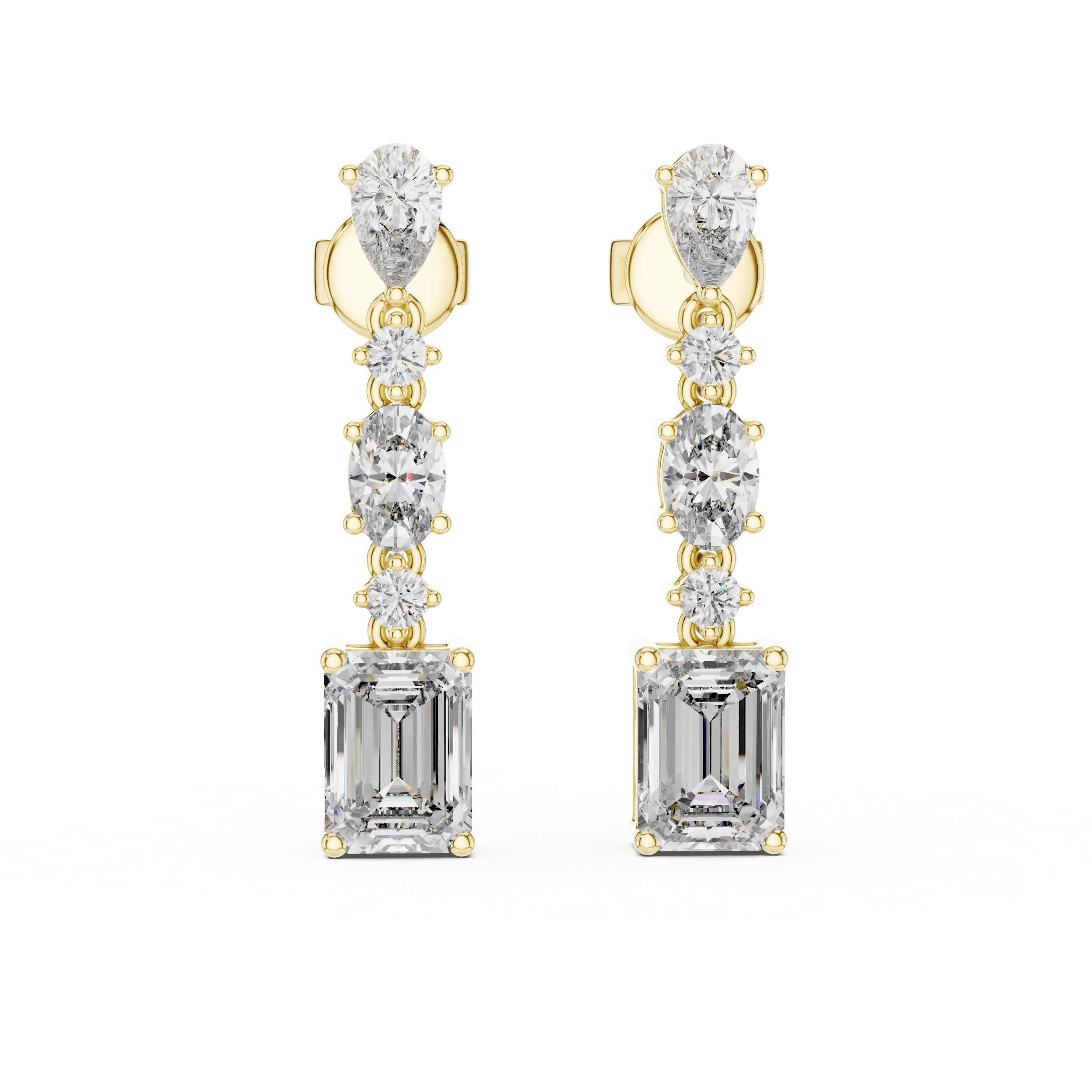 Pair Shot: Emerald Cut Diamond Earrings with Drop Setting in 14k Yellow Gold - Lab Grown - Driona Jewels