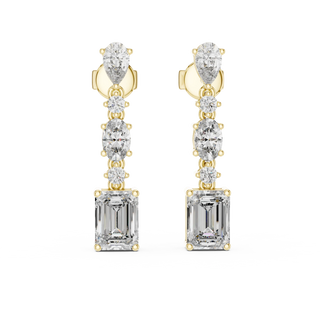 Pair Shot: Emerald Cut Diamond Earrings with Drop Setting in 14k Yellow Gold - Lab Grown - Driona Jewels