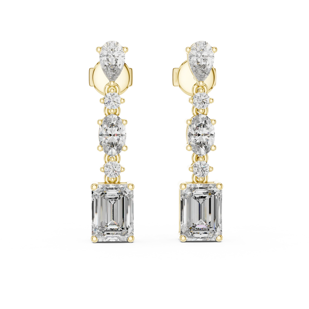 Pair Shot: Emerald Cut Diamond Earrings with Drop Setting in 14k Yellow Gold - Lab Grown - Driona Jewels