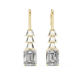 Pair Shot: Emerald Cut Diamond Earrings with Drop Setting in 14k Yellow Gold - Lab Grown - Driona Jewels