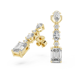 Pair Shot: Emerald Cut Diamond Earrings with Drop Setting in 14k Yellow Gold - Lab Grown - Driona Jewels