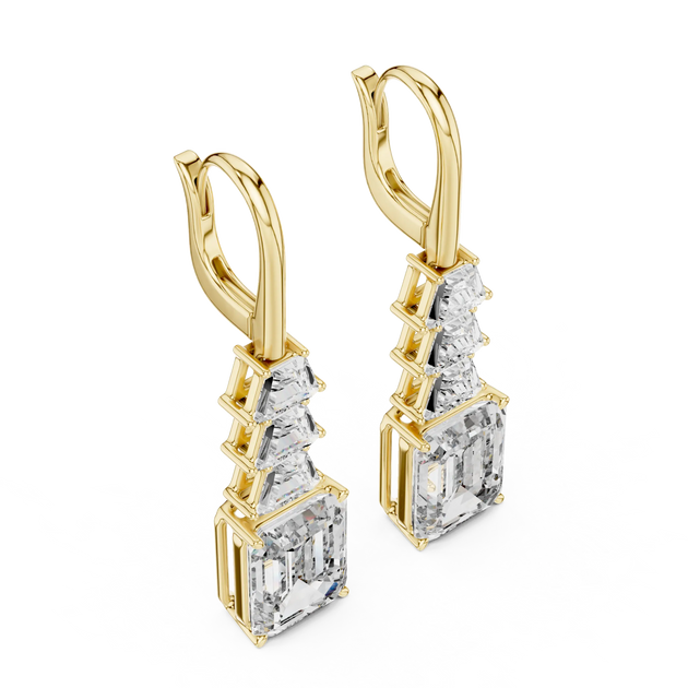 Pair Shot: Emerald Cut Diamond Earrings with Drop Setting in 14k Yellow Gold - Lab Grown - Driona Jewels