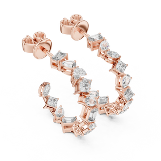 Pair Shot: Emerald Cut Diamond Earrings with Halo Setting in 14k Rose Gold - Lab Grown - Driona Jewels