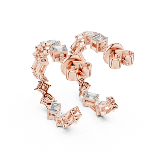 Three-quarter View: Emerald Cut Diamond Earrings with Halo Setting in 14k Rose Gold - Lab Grown - Driona Jewels