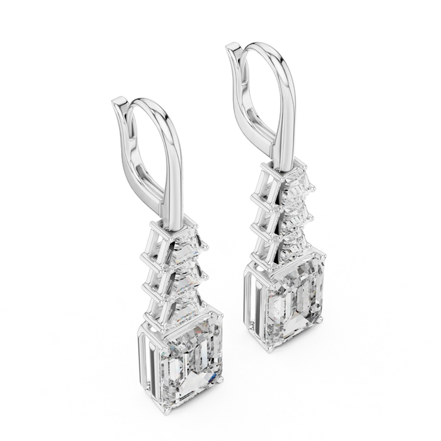 Pair-Shot: Emerald Cut Diamond Earrings with Halo Setting in 14k White Gold - Lab Grown - Driona Jewels
