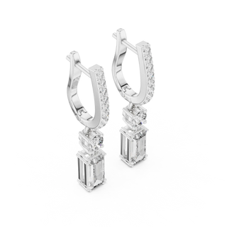 Pair-Shot: Emerald Cut Diamond Earrings with Halo Setting in 14k White Gold - Lab Grown - Driona Jewels
