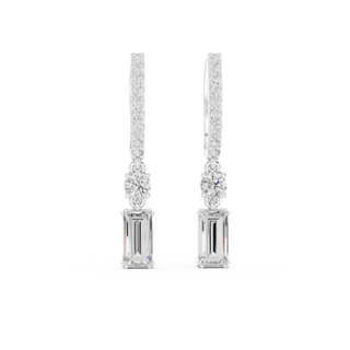 Pair Shot: Emerald Cut Diamond Earrings with Halo Setting in 14k White Gold - Lab Grown - Driona Jewels