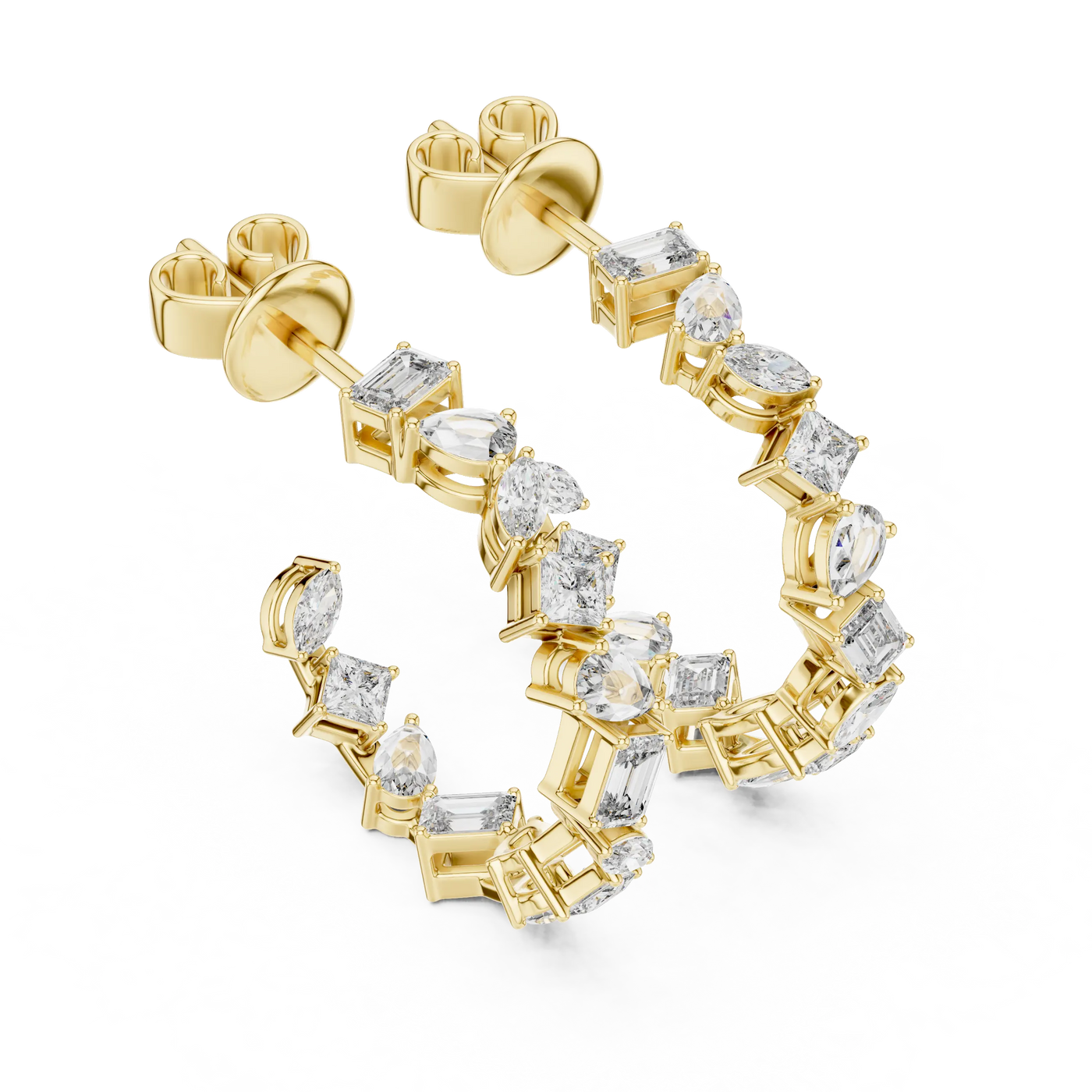 Pair Shot: Emerald Cut Diamond Earrings with Halo Setting in 14k Yellow Gold - Lab Grown - Driona Jewels