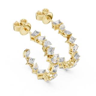 Pair Shot: Emerald Cut Diamond Earrings with Halo Setting in 14k Yellow Gold - Lab Grown - Driona Jewels