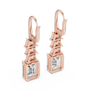 Pair Shot: Emerald Cut Diamond Earrings with Pave Setting in 14k Rose Gold - Lab Grown - Driona Jewels