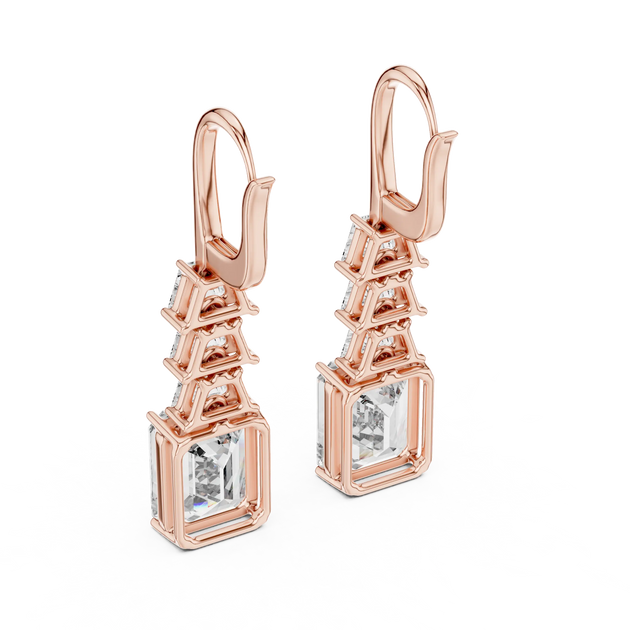 Pair Shot: Emerald Cut Diamond Earrings with Pave Setting in 14k Rose Gold - Lab Grown - Driona Jewels