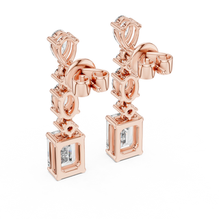Pair-Shot: Emerald Cut Diamond Earrings with Pave Setting in 14k Rose Gold - Lab Grown - Driona Jewels