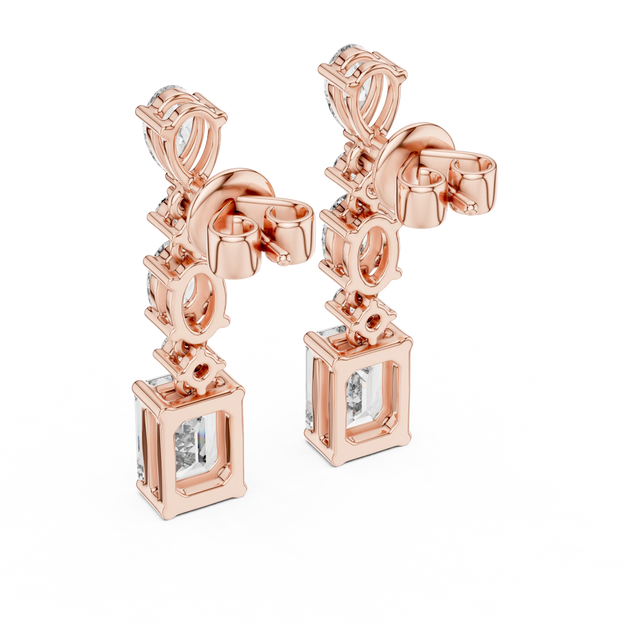 Pair-Shot: Emerald Cut Diamond Earrings with Pave Setting in 14k Rose Gold - Lab Grown - Driona Jewels