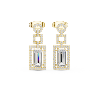 Pair-Shot: Emerald Cut Diamond Earrings with Pave Setting in 18k Yellow Gold - Lab Grown - Driona Jewels