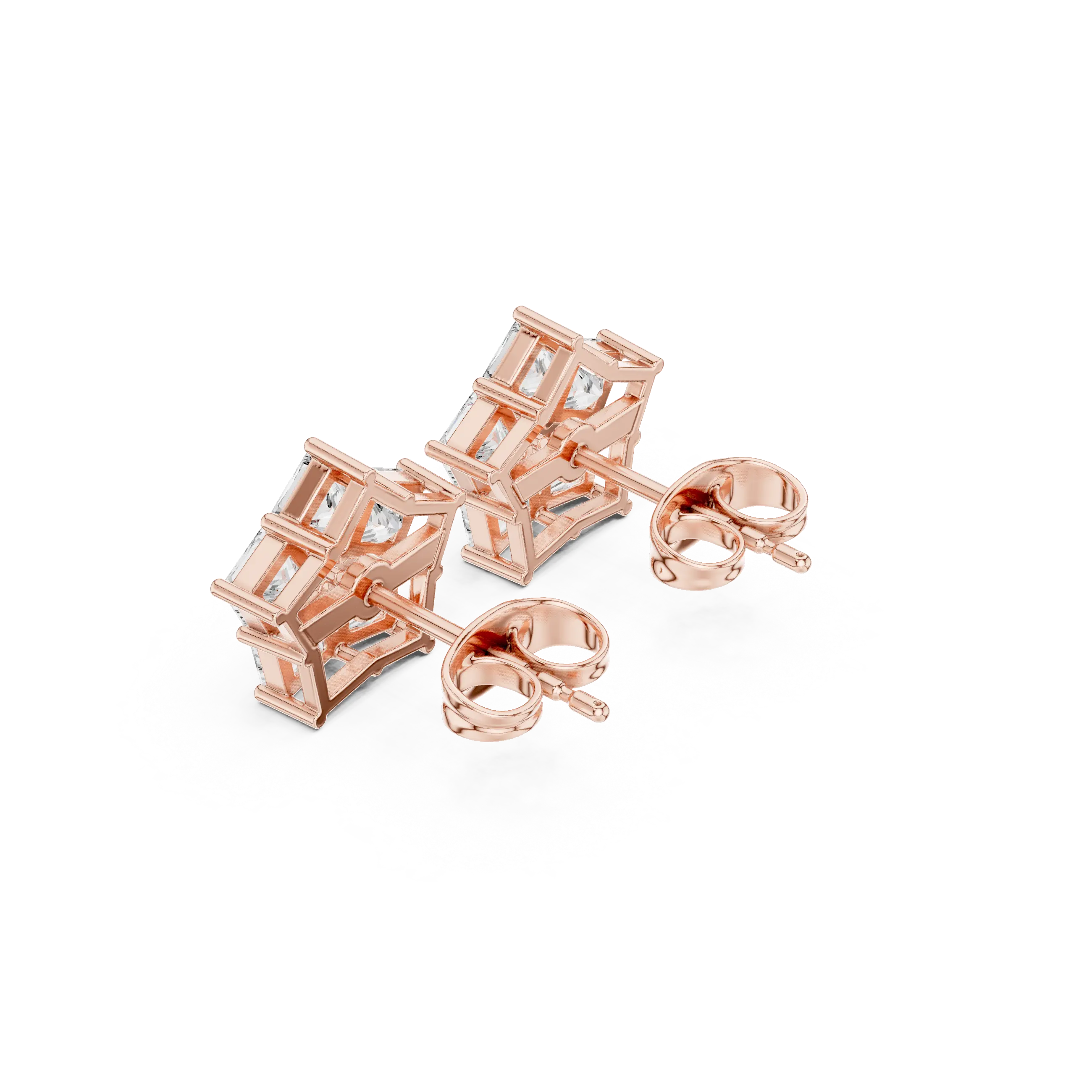 Pair Shot: Emerald Cut Diamond Earrings with Prong Setting in 14k Rose Gold - Lab Grown - Driona Jewels