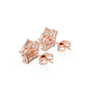 Pair Shot: Emerald Cut Diamond Earrings with Prong Setting in 14k Rose Gold - Lab Grown - Driona Jewels