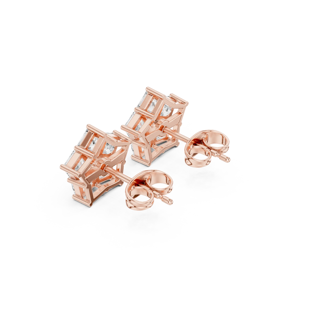 Pair Shot: Emerald Cut Diamond Earrings with Prong Setting in 14k Rose Gold - Lab Grown - Driona Jewels
