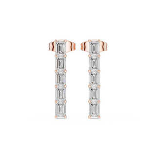 Pair-Shot: Emerald Cut Diamond Earrings with Prong Setting in 14k Rose Gold - Lab Grown - Driona Jewels