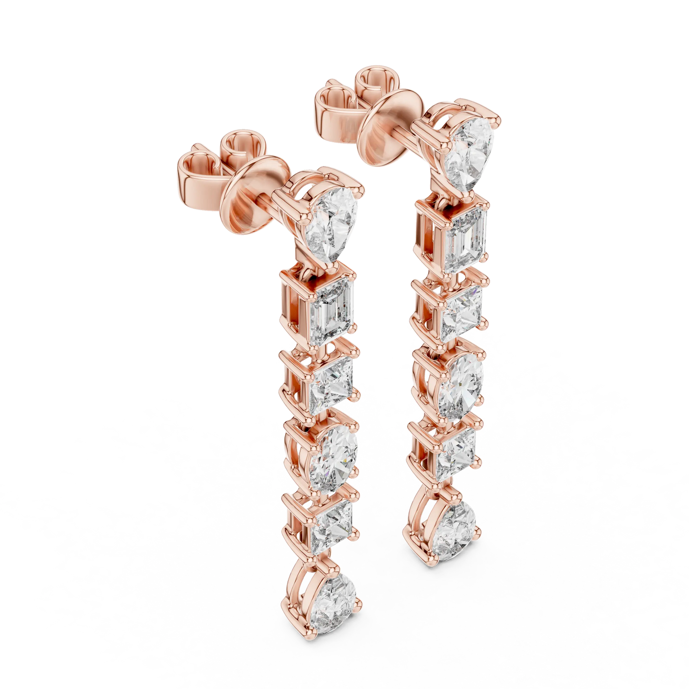 Pair-shot: Emerald Cut Diamond Earrings with Prong Setting in 14k Rose Gold - Lab Grown - Driona Jewels