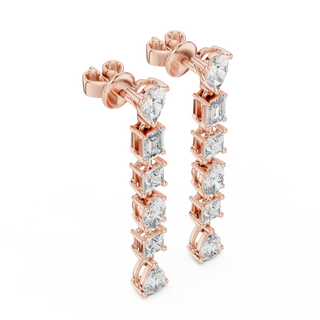 Pair-shot: Emerald Cut Diamond Earrings with Prong Setting in 14k Rose Gold - Lab Grown - Driona Jewels