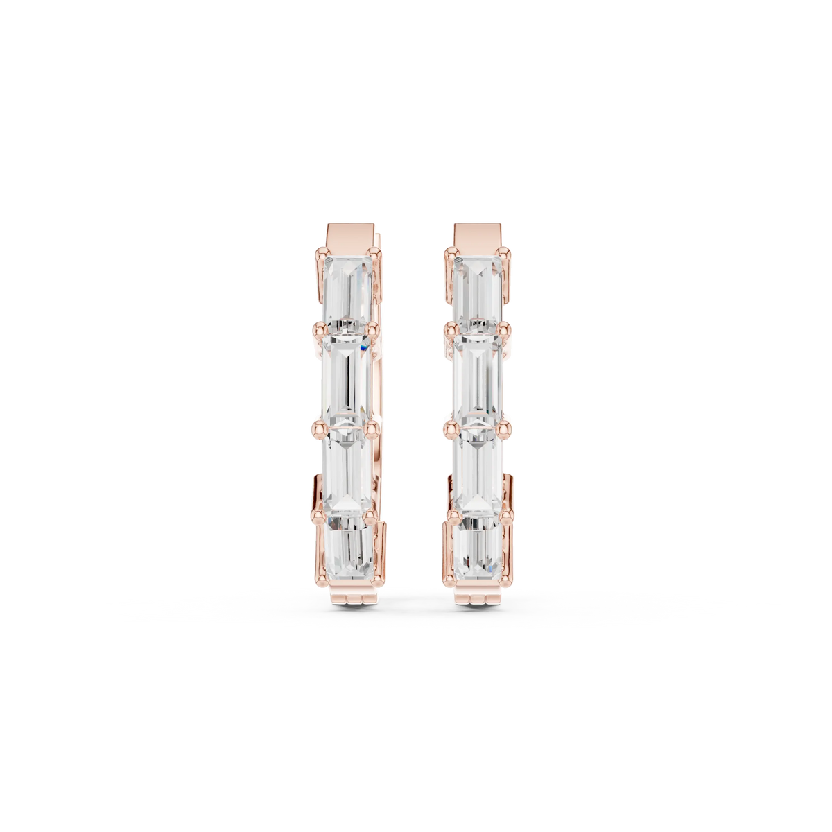 Pair-Shot: Emerald Cut Diamond Earrings with Prong Setting in 14k Rose Gold - Lab Grown - Driona Jewels