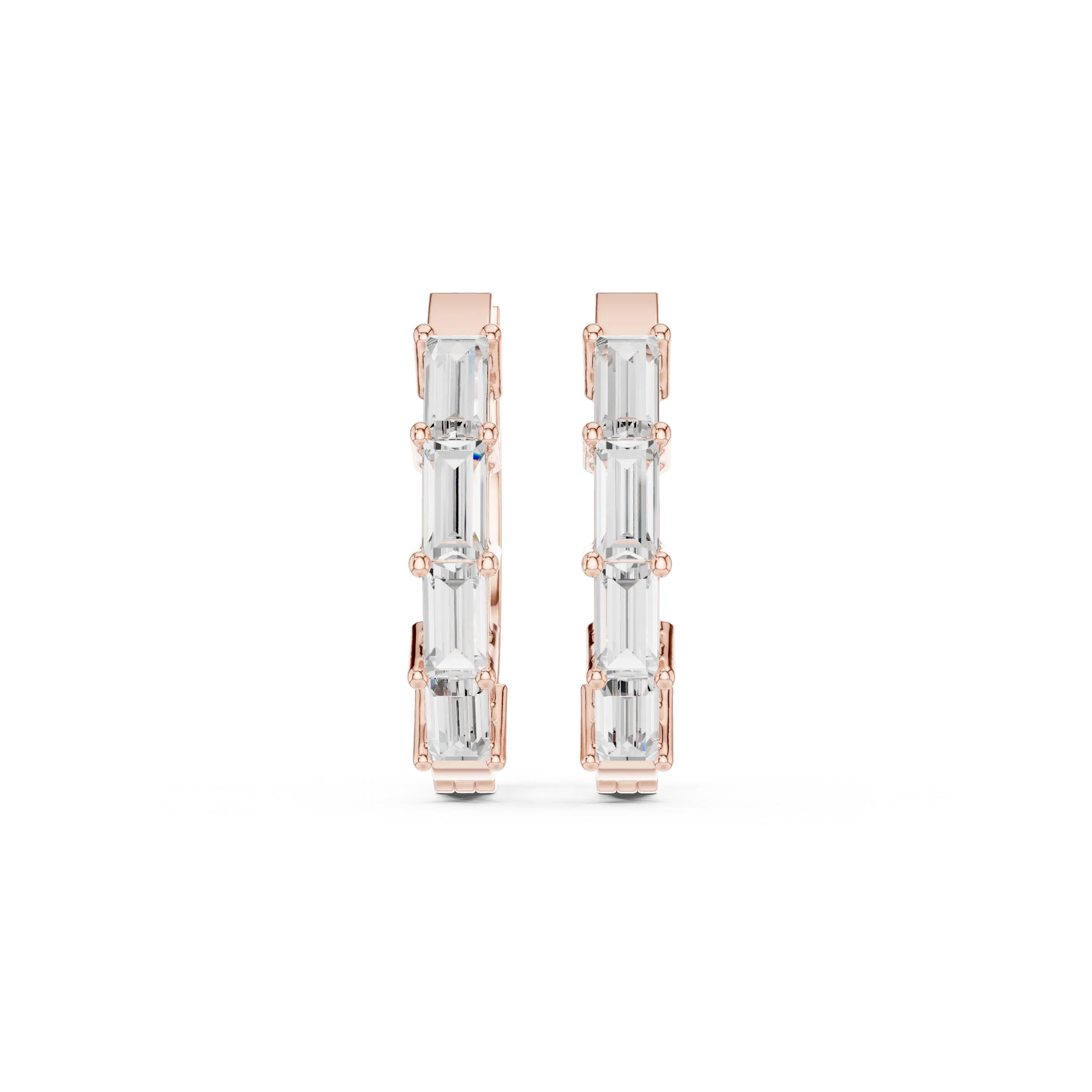 Pair-Shot: Emerald Cut Diamond Earrings with Prong Setting in 14k Rose Gold - Lab Grown - Driona Jewels