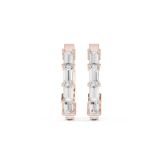Pair-Shot: Emerald Cut Diamond Earrings with Prong Setting in 14k Rose Gold - Lab Grown - Driona Jewels