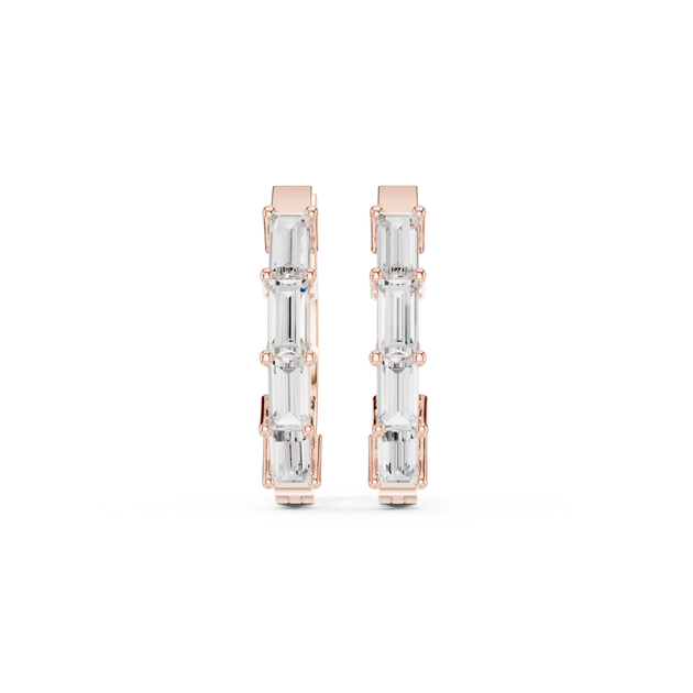 Pair-Shot: Emerald Cut Diamond Earrings with Prong Setting in 14k Rose Gold - Lab Grown - Driona Jewels