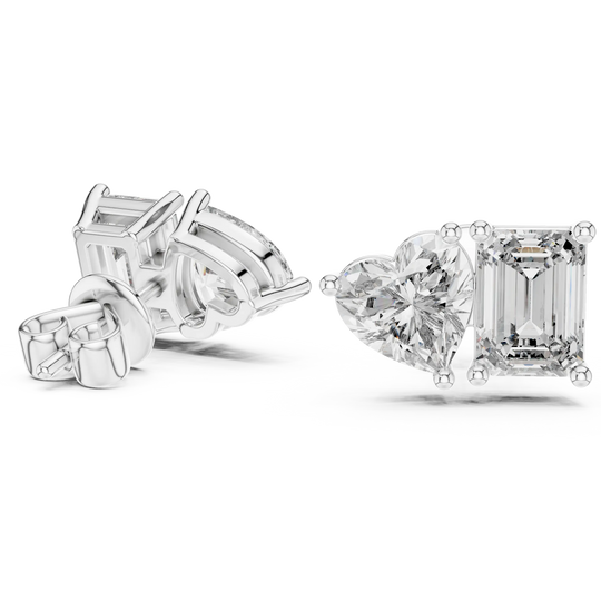 Pair-shot: Emerald Cut Diamond Earrings with Prong Setting in 14k White Gold - Lab Grown - Driona Jewels