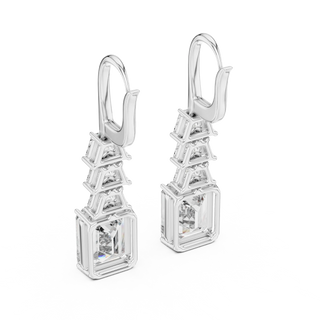 Pair-Shot: Emerald Cut Diamond Earrings with Prong Setting in 14k White Gold - Lab Grown - Driona Jewels