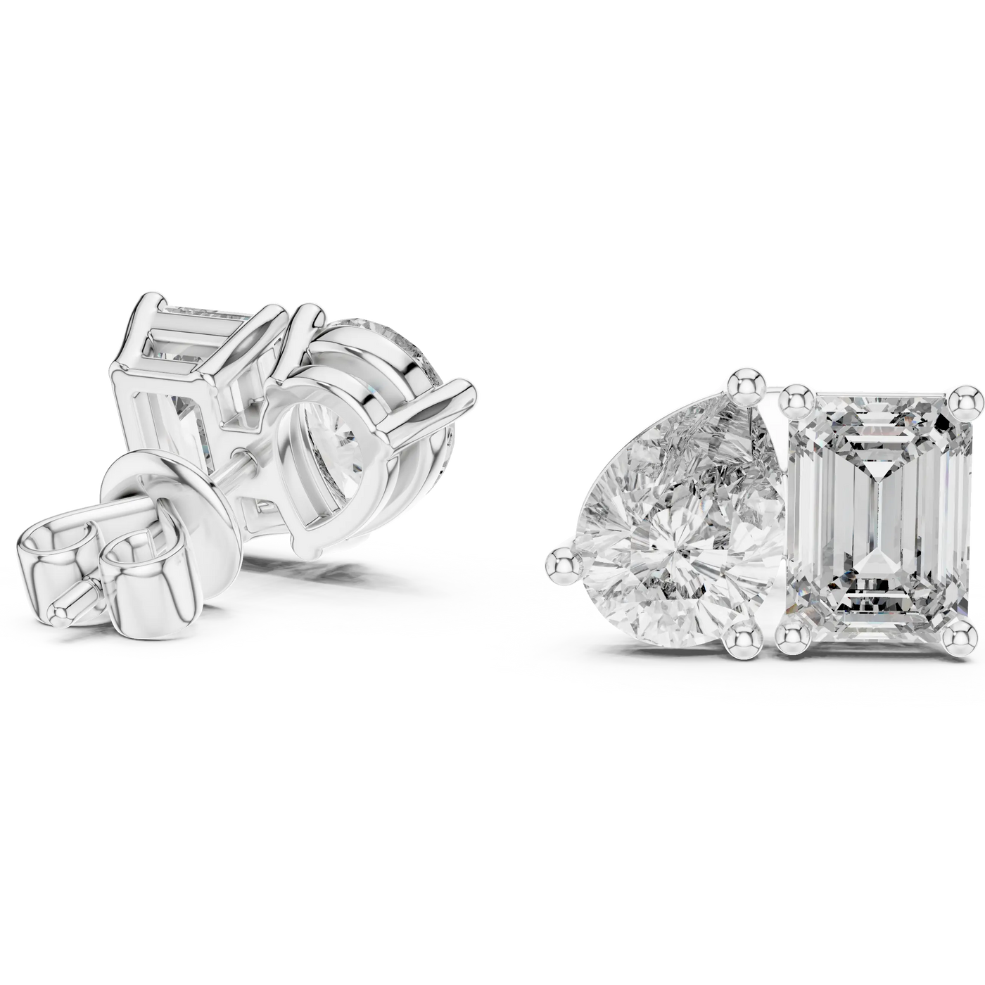 Pair-shot: Emerald Cut Diamond Earrings with Prong Setting in 14k White Gold - Lab Grown - Driona Jewels