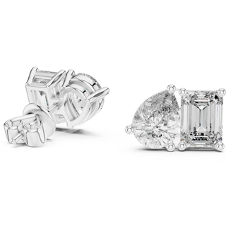 Pair-shot: Emerald Cut Diamond Earrings with Prong Setting in 14k White Gold - Lab Grown - Driona Jewels