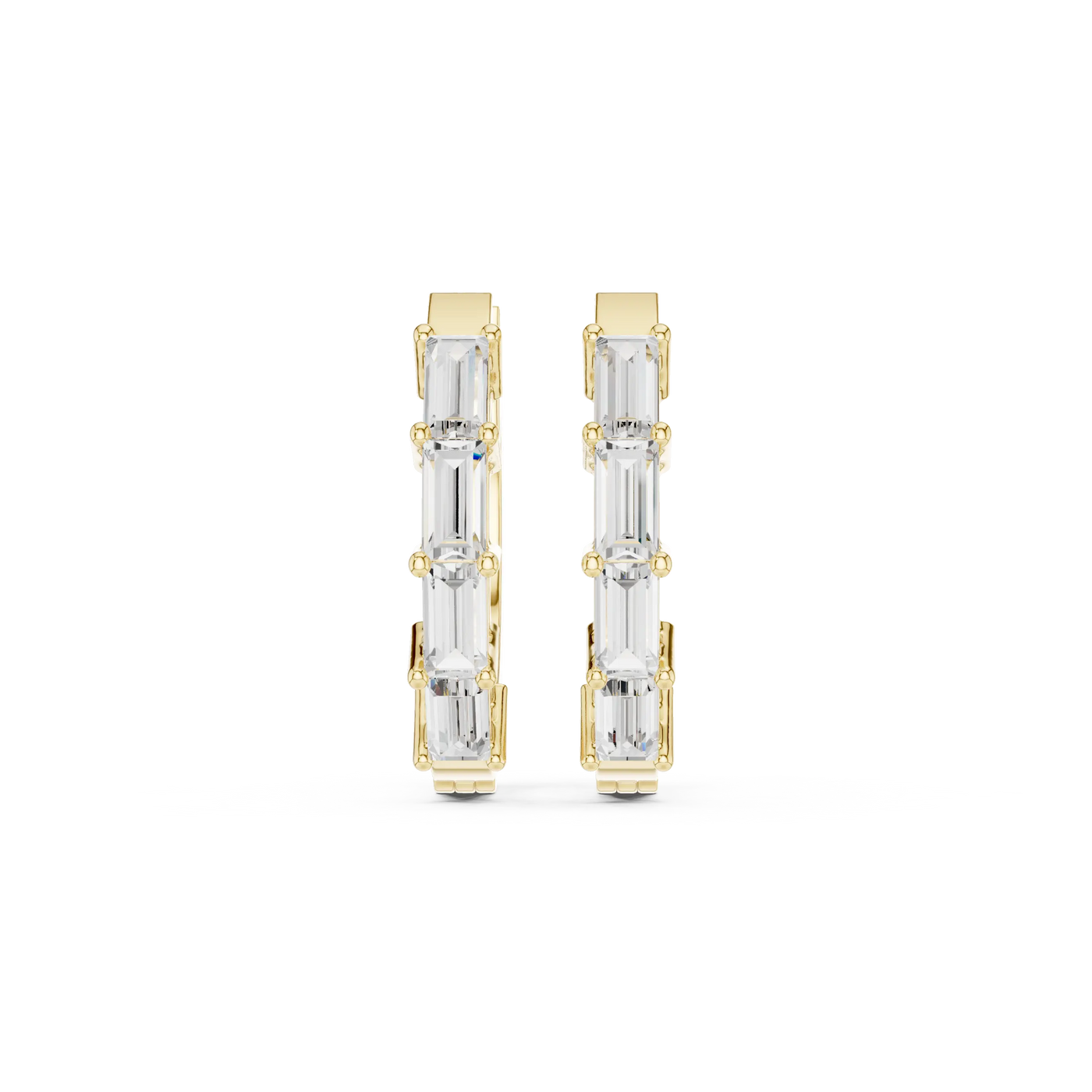 Pair Shot: Emerald Cut Diamond Earrings with Prong Setting in 14k Yellow Gold - Lab Grown - Driona Jewels