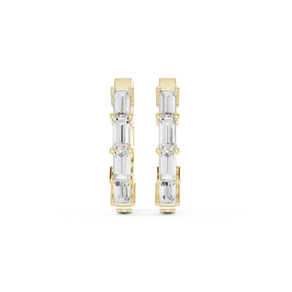 Pair Shot: Emerald Cut Diamond Earrings with Prong Setting in 14k Yellow Gold - Lab Grown - Driona Jewels