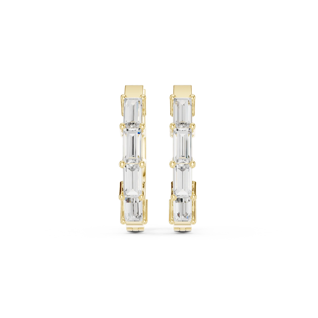 Pair Shot: Emerald Cut Diamond Earrings with Prong Setting in 14k Yellow Gold - Lab Grown - Driona Jewels