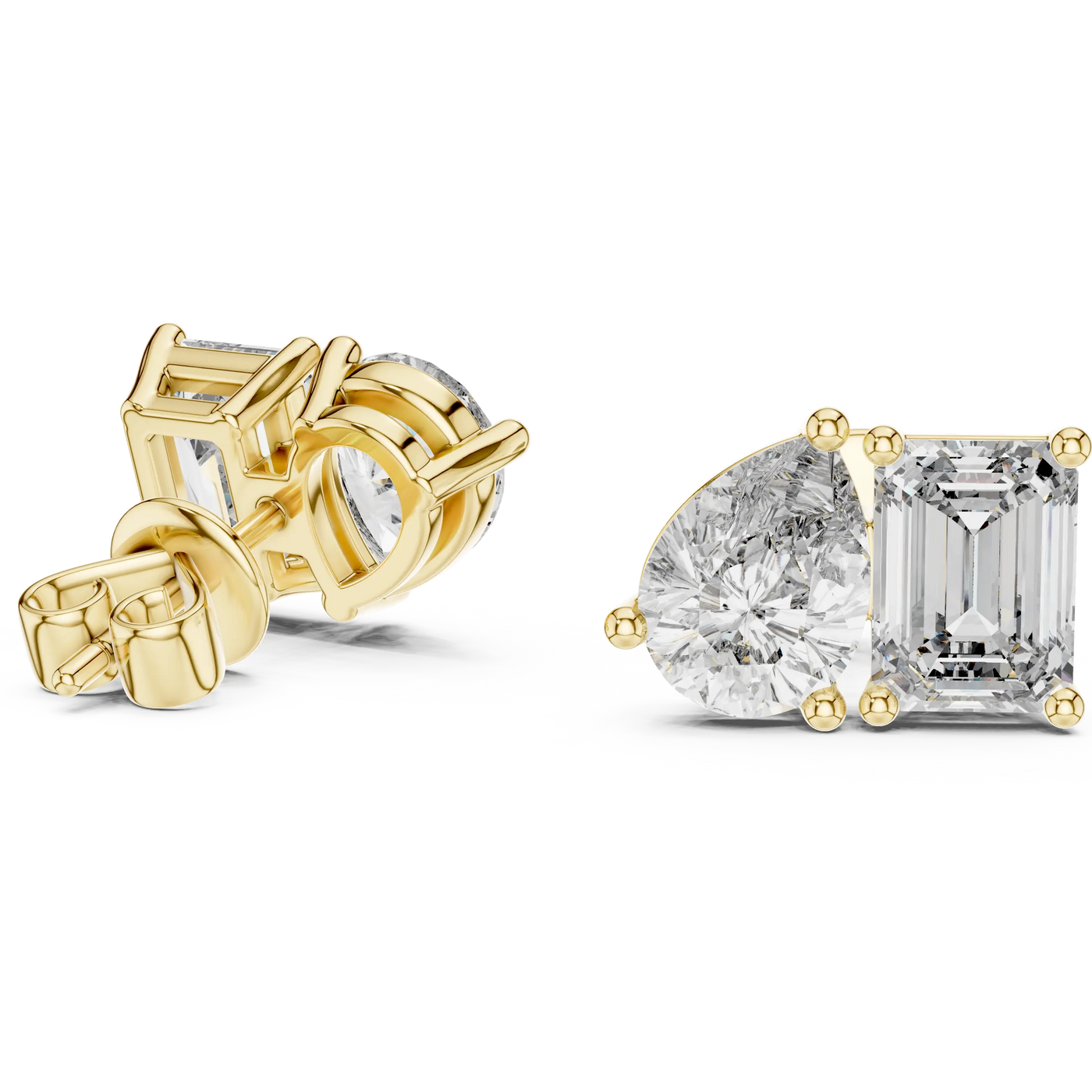 Pair Shot: Emerald Cut Diamond Earrings with Prong Setting in 14k Yellow Gold - Lab Grown - Driona Jewels