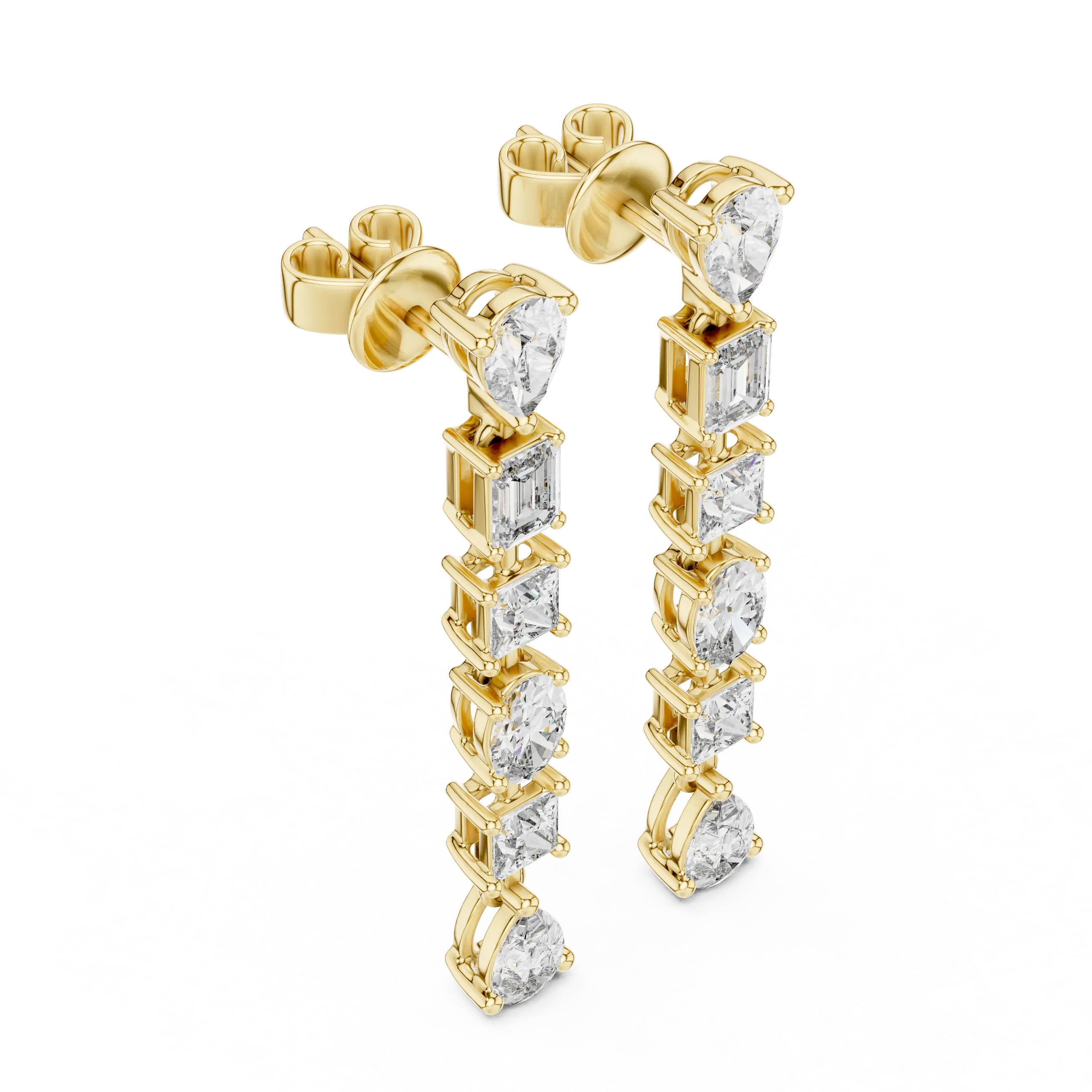 Pair-Shot: Emerald Cut Diamond Earrings with Prong Setting in 14k Yellow Gold - Lab Grown - Driona Jewels