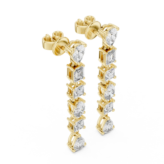 Pair-Shot: Emerald Cut Diamond Earrings with Prong Setting in 14k Yellow Gold - Lab Grown - Driona Jewels