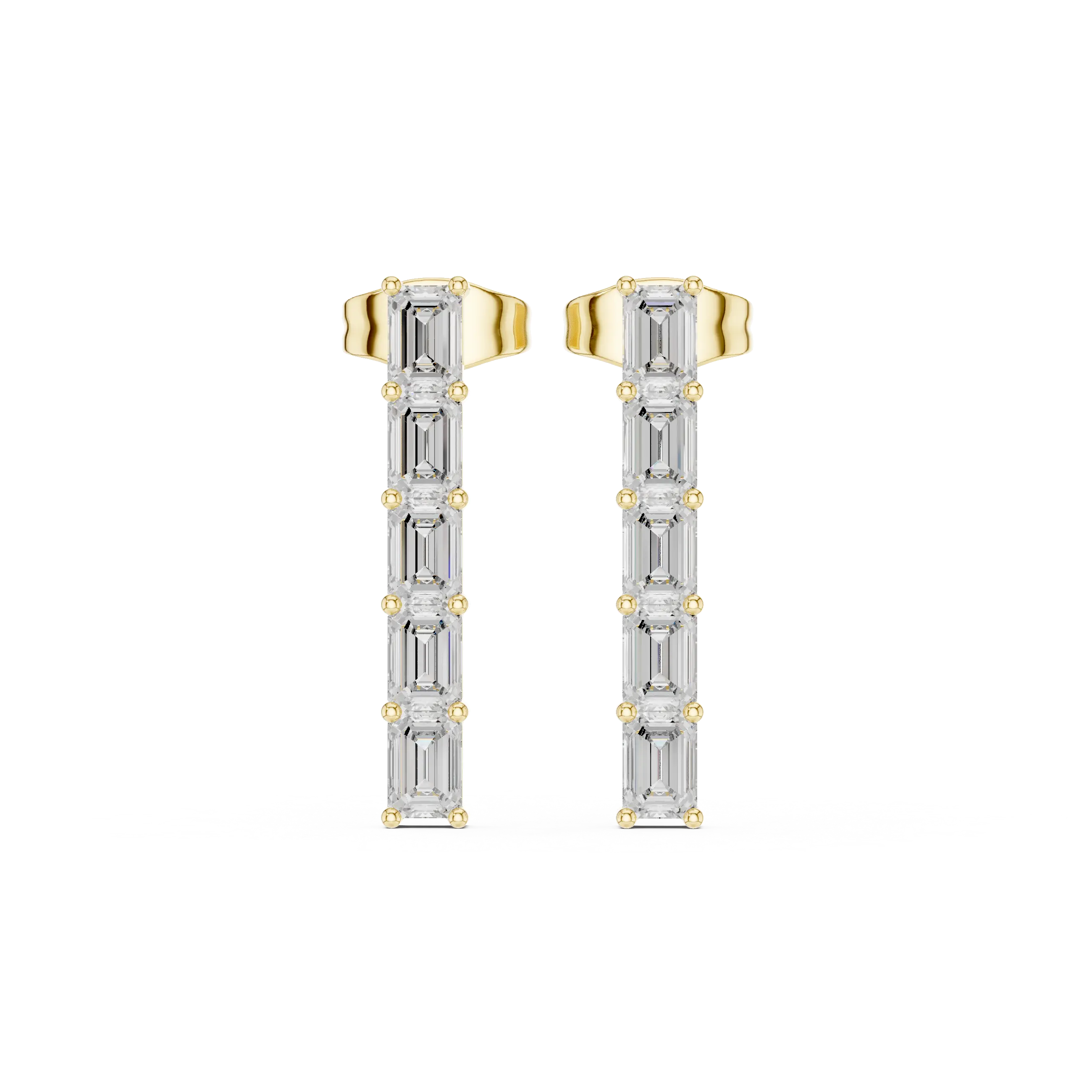 Pair-Shot: Emerald Cut Diamond Earrings with Prong Setting in 14k Yellow Gold - Lab Grown - Driona Jewels
